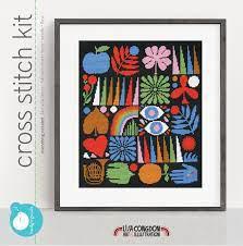 Budgiegoods Embroidery and Cross Stitch Kit in Joyful Grid Design