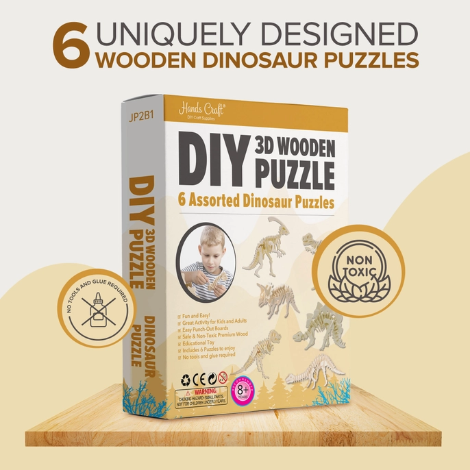 (Hands Craft) Dinosaur 3D Wooden Puzzles