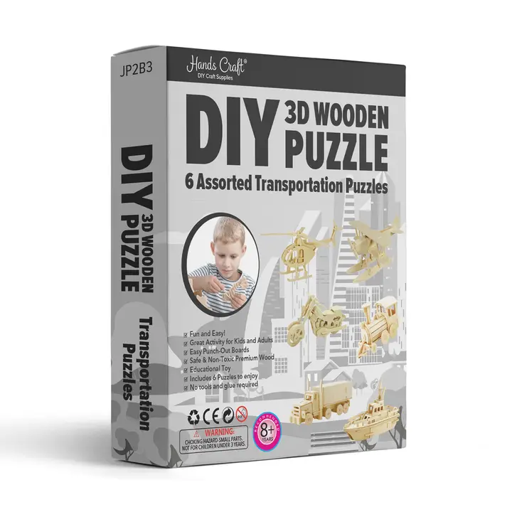 Hands Craft|3D Wooden Puzzle|6 Assorted Transportation Puzzles
